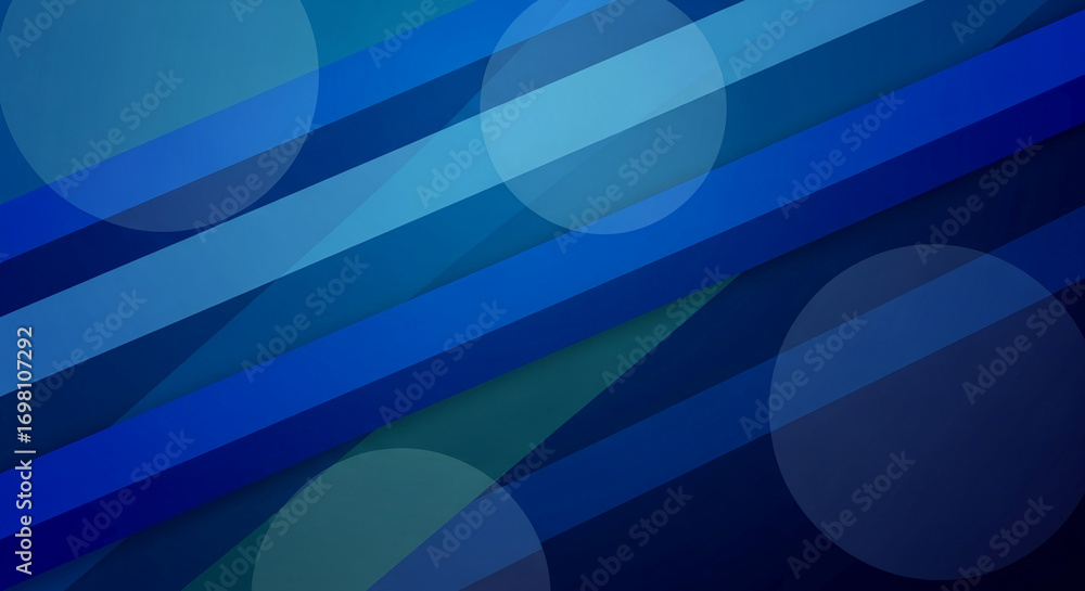Poster abstract background with diagonal blue stripes and translucent circles, creating a modern and dynami