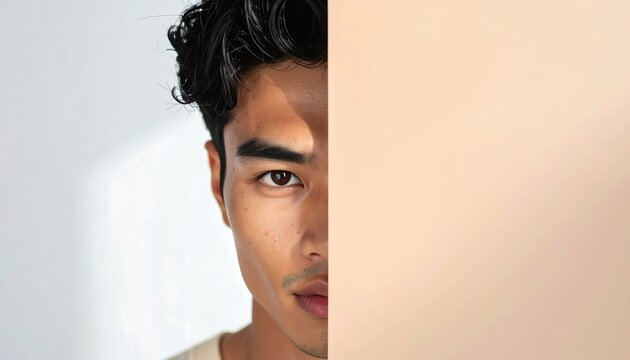 Close-up portrait of a man with half his face concealed