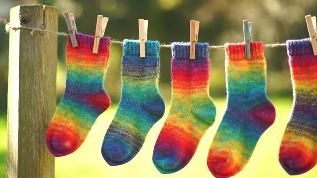 socks hanging on a clothesline