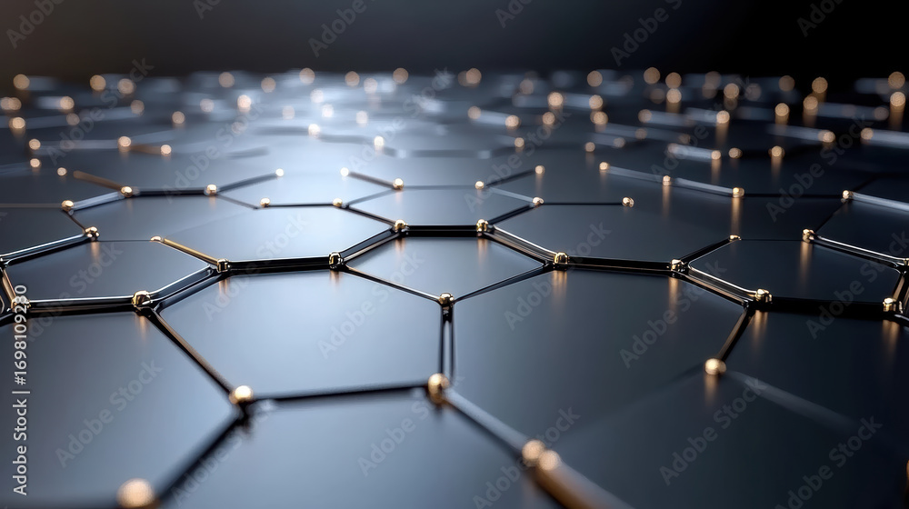 Poster futuristic hexagonal network design with metallic elements and sleek surface