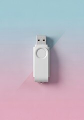 Minimalist white usb drive over pastel color gradient background layout