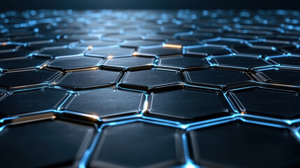 Obraz premium Futuristic hexagonal pattern with metallic surface and glowing edges creates captivating visual