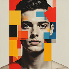 Abstract minimalist portrait with geometric color blocks and modern avatar design