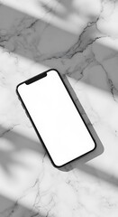 Modern smartphone showcasing blank screen on luxurious marble background