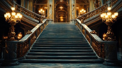 Obraz premium Grandiose marble staircase in opulent building.