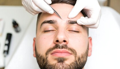 Man getting eyebrow threading