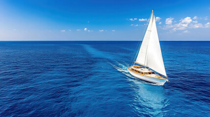 Fototapeta premium Sailing yacht gliding through clear blue ocean waters under bright sky