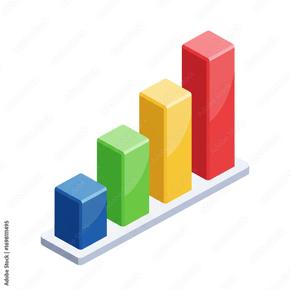 Poster visualizing business growth and success with colorful ascending bar chart data