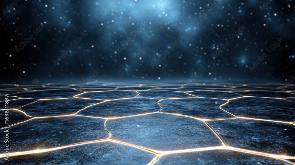 Aufkleber stunning abstract landscape featuring hexagonal pattern illuminated by glowing lines