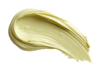 Creamy, pale yellow substance, swirled and spread