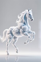 Fototapeta premium A surreal, simple 3d artwork of an Abstract horse made of swirling clouds, Asian fantasy art, and a white base