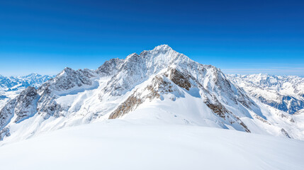 Obraz premium Snowy mountain peak with clear blue sky, showcasing breathtaking natural beauty and tranquility