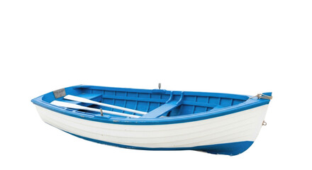Naklejka premium A White and Blue Wooden Rowboat with Oars Isolated PNG
