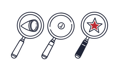 Magnifying Glass Icons Trio Minimal Vector illustration Set, easily editable and scalable.