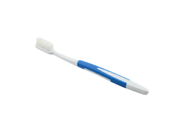 Closeup of a Blue and White Toothbrush Oral Hygiene Product isolated on transparent background