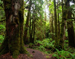 Obraz premium Lush mossy forest path