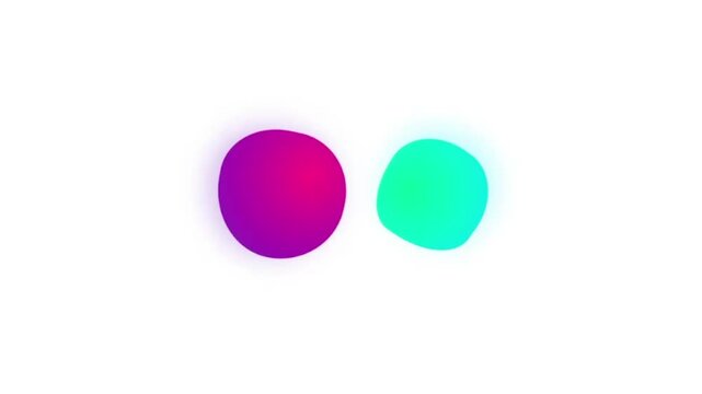 Two abstract, glowing, amorphous blobs of color, one magenta and one teal, floating against a white background.