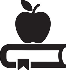 Apple fruit on book silhouette icon for education, learning, knowledge and school concept.
