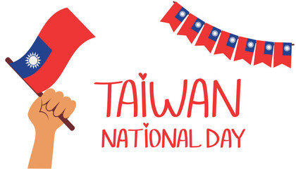 Taiwan Independence Day banner. Vector illustration of hand holding Taiwan flag on white background