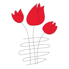 Three red tulips in a minimalist line art