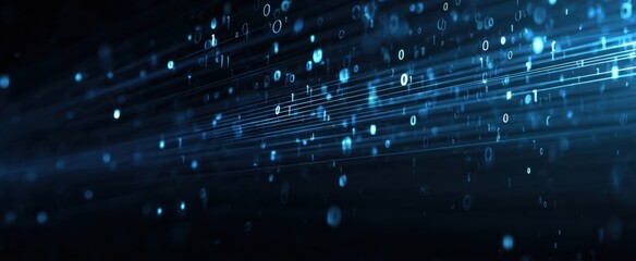 The Digital Data Stream of Blue Light Particles Flowing Through Futuristic Virtual Space