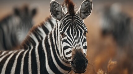 Portrait of a Majestic Zebra in Natural Habitat with Blurred Background