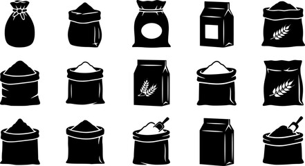 Flour bag icons collection