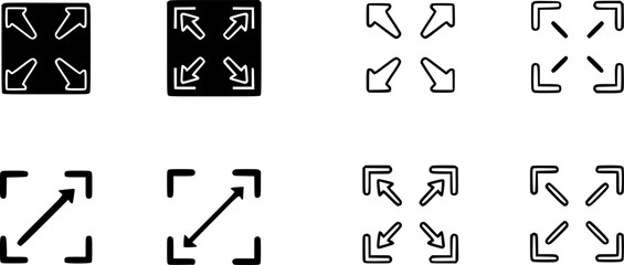 Fullscreen icon vector set in black flat and line stroke style  © T-Shop