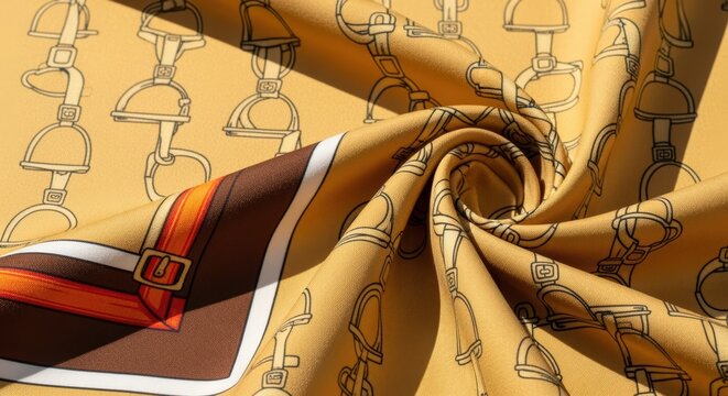 Elegant golden fabric with classic equestrian bit pattern