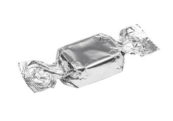 Silver Candy Wrapper Gleaming Foil Packaging for Sweet Treats isolated on transparent background