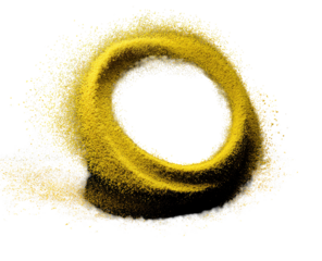 Golden ring of granular material, swirling around a void