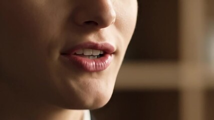 Woman mouth talk animation close-up, mouth expressions show different words speak