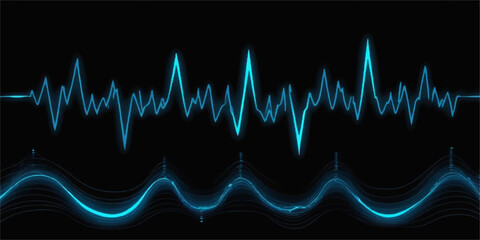 Medical heart pulse graph with sound waves on a blue background