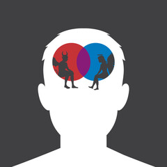 between devil and angel vector illustration retro design