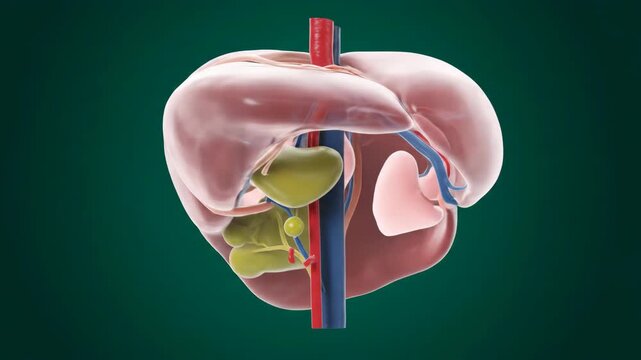 Medical illustration of the human liver and related organs