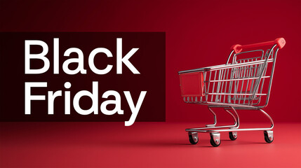 Black Friday Shopping Spree: A shopping cart against a red backdrop, symbolizing the energy and excitement of Black Friday deals and offers.