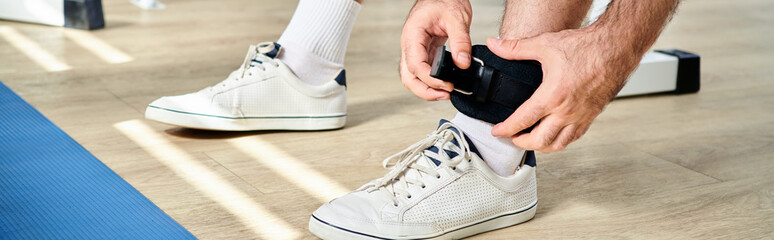 Rehabilitation journey of a man focused on recovery in a modern clinic setting