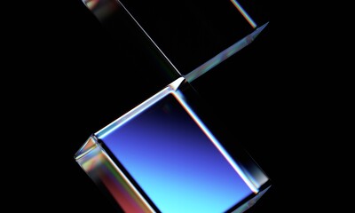 Obraz na płótnie Canvas Abstract iridescent glass blocks on a black background, 3d render