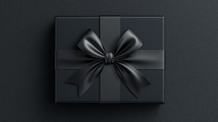 Elegant Gift Box: A sophisticated black gift box is adorned with a silk bow, suggesting an air of exclusivity and anticipation, perfect for any special occasion.