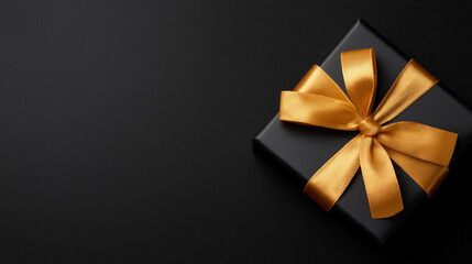 Elegant Gift Presentation: A close-up shot reveals a beautifully wrapped gift box, its sleek black surface contrasted by a golden ribbon. The image evokes a sense of anticipation and sophistication.