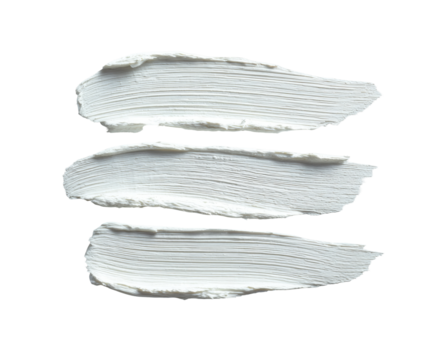 Three overlapping, textured, white paint strokes