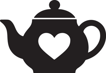 Black vector silhouette illustration  with a heart and steaming cup of tea