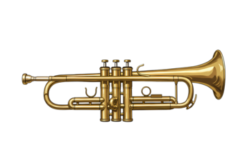 Vintage Trumpet Brass Musical Instrument CloseUp isolated on transparent background