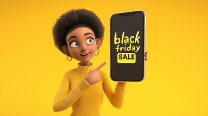 Smartphone Sale: A dynamic illustration of a smiling person showcasing the enticing Black Friday sale on a smartphone screen, inviting viewers to seize exclusive offers.