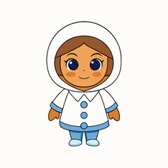 Adorable cartoon illustration of a charming child character wearing winter clothing and a warm hood