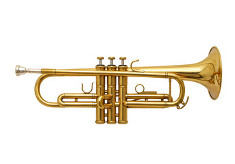 Obraz premium Brilliant Gold Trumpet A Musical Instrument CloseUp isolated on transparent background