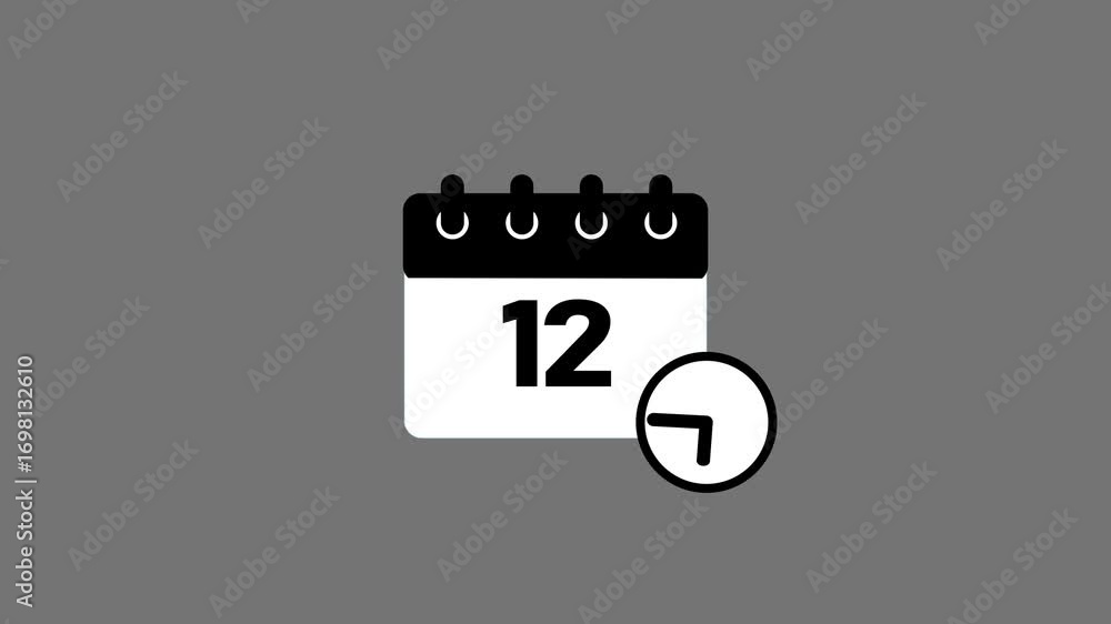 Poster date change on the calendar page animation with clock timer on gray and green screen background. sch