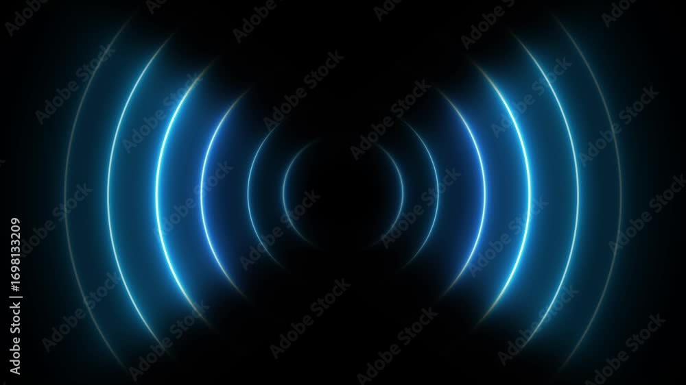 Poster glowing neon radio waves signal icon animation. noise frequency signal animation background.