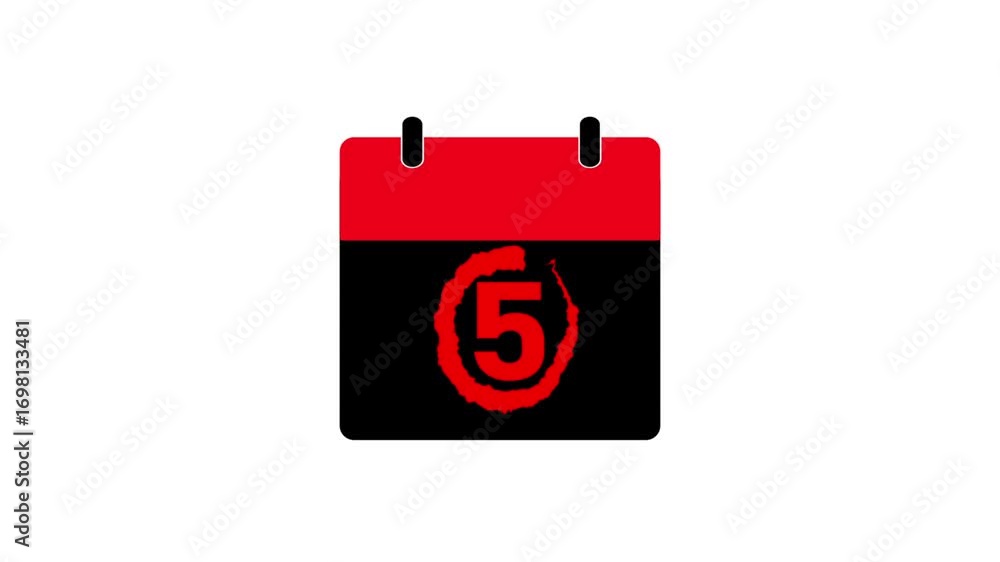 Poster 5 - marking the date in the calendar with a red marker. the 5 day of the month. calendar animation o