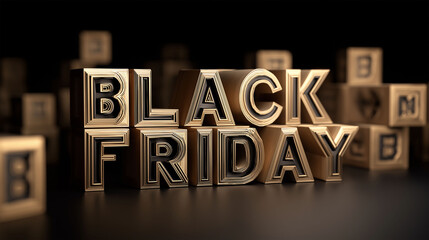 Black Friday Sale: A captivating composition displaying the words Black Friday crafted in elegant metallic letters, symbolizing a shopping spree and savings.